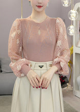 Load image into Gallery viewer, Boho Pink Hollow Out Patchwork Knit Fake Two Piece Shirt Top Fall