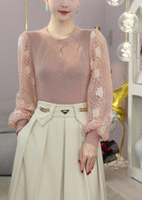 Load image into Gallery viewer, Boho Pink Hollow Out Patchwork Knit Fake Two Piece Shirt Top Fall