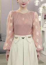 Load image into Gallery viewer, Boho Pink Hollow Out Patchwork Knit Fake Two Piece Shirt Top Fall