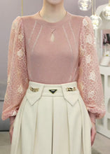 Load image into Gallery viewer, Boho Pink Hollow Out Patchwork Knit Fake Two Piece Shirt Top Fall