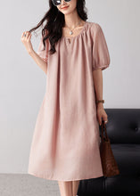 Load image into Gallery viewer, Boho Pink O-Neck Hollow Out Cotton Dresses Summer