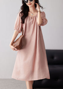 Boho Pink O-Neck Hollow Out Cotton Dresses Summer