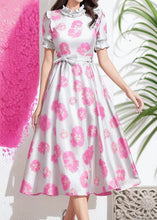 Load image into Gallery viewer, Boho Pink Ruffled Tie Waist Silk Long Dresses Summer