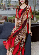 Load image into Gallery viewer, Boho Red O Neck Leopard Print Patchwork Chiffon Dress Summer