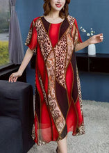 Load image into Gallery viewer, Boho Red O Neck Leopard Print Patchwork Chiffon Dress Summer