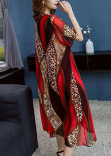 Load image into Gallery viewer, Boho Red O Neck Leopard Print Patchwork Chiffon Dress Summer