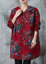 Load image into Gallery viewer, Boho Red Oversized Print Cotton Loose Sweatshirts Dress Spring