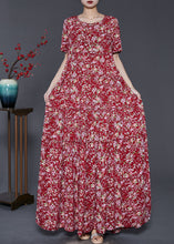 Load image into Gallery viewer, Boho Red Ruffled Print Exra Large Hem Cotton Holiday Dress Summer