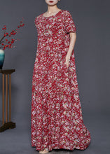 Load image into Gallery viewer, Boho Red Ruffled Print Exra Large Hem Cotton Holiday Dress Summer