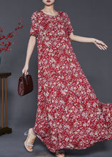 Load image into Gallery viewer, Boho Red Ruffled Print Exra Large Hem Cotton Holiday Dress Summer