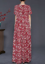 Load image into Gallery viewer, Boho Red Ruffled Print Exra Large Hem Cotton Holiday Dress Summer