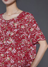 Load image into Gallery viewer, Boho Red Ruffled Print Exra Large Hem Cotton Holiday Dress Summer