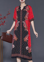 Load image into Gallery viewer, Boho Red V Neck Print Chiffon Holiday Dresses Summer