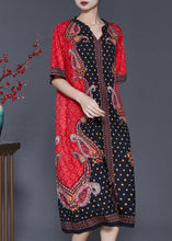 Load image into Gallery viewer, Boho Red V Neck Print Chiffon Holiday Dresses Summer