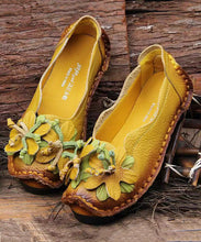 Load image into Gallery viewer, Boho Retro Splicing Flats Yellow Faux Leather Floral