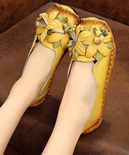 Load image into Gallery viewer, Boho Retro Splicing Flats Yellow Faux Leather Floral