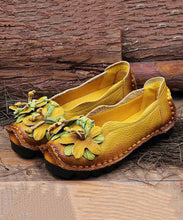 Load image into Gallery viewer, Boho Retro Splicing Flats Yellow Faux Leather Floral