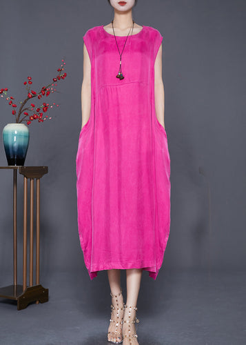 Boho Rose O-Neck Draping Silk Beach Dress Summer