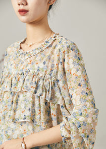 Boho Ruffled Print Chiffon Shirt Tops Summer