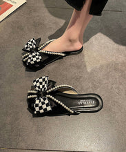 Load image into Gallery viewer, Boho Slide Sandals Black Splicing Plaid Bow Nail Bead