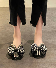 Load image into Gallery viewer, Boho Slide Sandals Black Splicing Plaid Bow Nail Bead