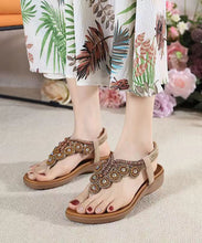 Load image into Gallery viewer, Boho Splicing Wedge Black Zircon Flat Sandals