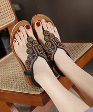 Load image into Gallery viewer, Boho Splicing Wedge Black Zircon Flat Sandals