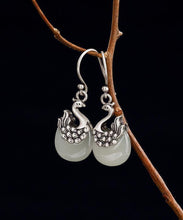 Load image into Gallery viewer, Boho Sterling Silver Legendary Phoenix Jade Drop Earrings