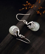 Load image into Gallery viewer, Boho Sterling Silver Legendary Phoenix Jade Drop Earrings