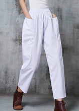 Load image into Gallery viewer, Boho White Elastic Waist Cotton Harem Pants Spring