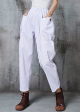 Load image into Gallery viewer, Boho White Elastic Waist Cotton Harem Pants Spring