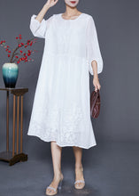 Load image into Gallery viewer, Boho White Embroidered Oversized Cotton Dress Lantern Sleeve