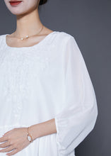 Load image into Gallery viewer, Boho White Embroidered Oversized Cotton Dress Lantern Sleeve