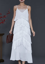 Load image into Gallery viewer, Boho White Tasseled Chiffon Sundress Summer