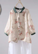 Load image into Gallery viewer, Boutique Apricot Peter Pan Collar Print Patchwork Linen Shirt Tops Summer