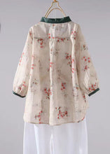 Load image into Gallery viewer, Boutique Apricot Peter Pan Collar Print Patchwork Linen Shirt Tops Summer