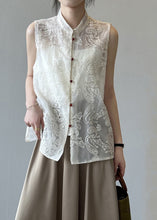 Load image into Gallery viewer, Boutique Beige Stand Collar Embroidered Tulle Waistcoat Summer