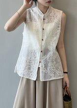 Load image into Gallery viewer, Boutique Beige Stand Collar Embroidered Tulle Waistcoat Summer