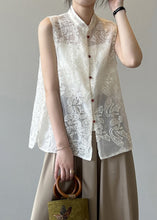 Load image into Gallery viewer, Boutique Beige Stand Collar Embroidered Tulle Waistcoat Summer