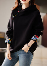 Load image into Gallery viewer, Boutique Black Hooded Embroidered Warm Fleece Sweatshirts Top Spring