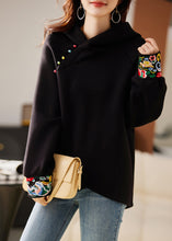 Load image into Gallery viewer, Boutique Black Hooded Embroidered Warm Fleece Sweatshirts Top Spring