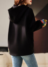 Load image into Gallery viewer, Boutique Black Hooded Embroidered Warm Fleece Sweatshirts Top Spring