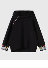 Load image into Gallery viewer, Boutique Black Hooded Embroidered Warm Fleece Sweatshirts Top Spring