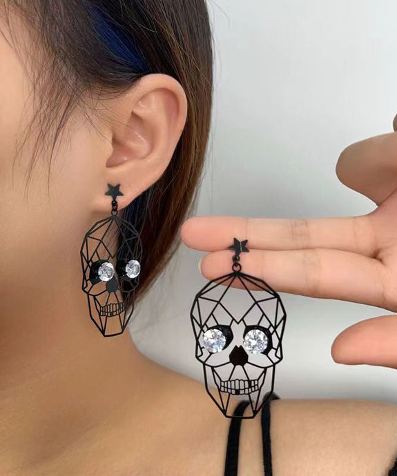 Boutique Black Metal Zircon Human Skeleton Hollowing Out Drop Earrings