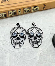 Load image into Gallery viewer, Boutique Black Metal Zircon Human Skeleton Hollowing Out Drop Earrings