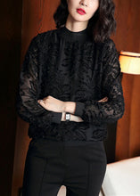 Load image into Gallery viewer, Boutique Black O Neck Jacquard Patchwork Chiffon Blouses Spring