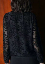 Load image into Gallery viewer, Boutique Black O Neck Jacquard Patchwork Chiffon Blouses Spring