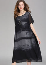 Load image into Gallery viewer, Boutique Black O Neck Print Patchwork Chiffon Dress Summer