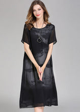 Load image into Gallery viewer, Boutique Black O Neck Print Patchwork Chiffon Dress Summer