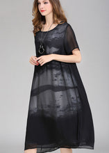 Load image into Gallery viewer, Boutique Black O Neck Print Patchwork Chiffon Dress Summer